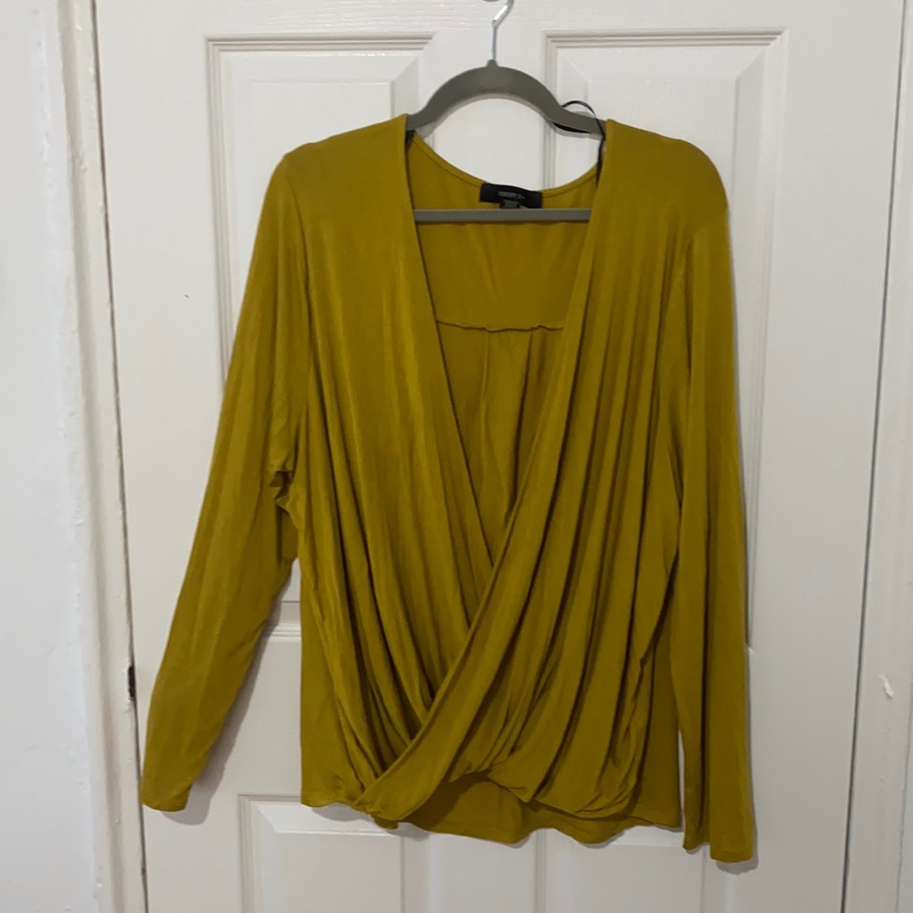 Forever 21 Mustard Open Front/Wrap Long Sleeve Shirt Plus Size 3X
